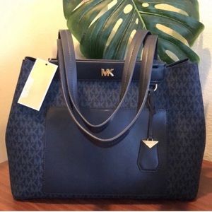 NWT MICHAEL KORS Meredith Blue Bonded Tote